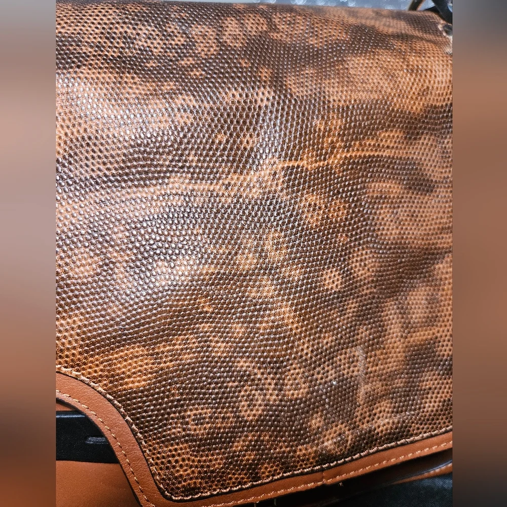 Vince Camuto Max Brown Snakeskin Embossed Leather Briefcase Style Satchel Bag